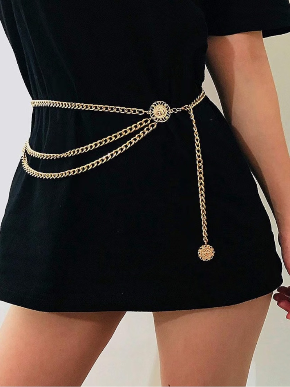 Vintage Glam Gold Layered Medallion Chain Waist Belt